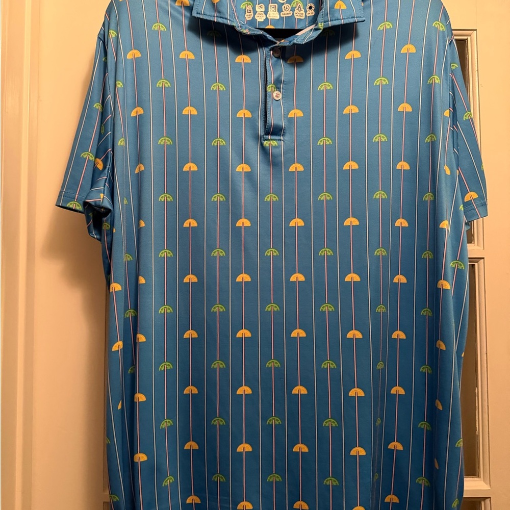 TailorByrd Men’s Citrus Lemon Lime Performance Golf XL Polo Shirt Blue $80msrp!